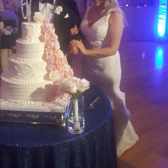 Ivory Lace Trumpet Gown with sewn in sequin belt - Picture 3 of 7